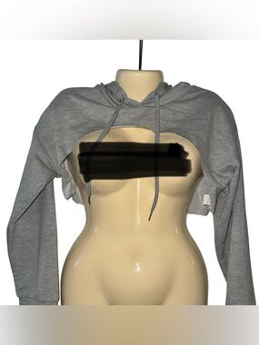 ROMWE Gray Cropped Hoodie Sweatshirt